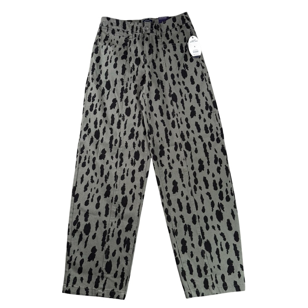 Scoop Barrel Jeans Womens‎ 4 High Waisted Wide Leg Baggy Green Leopard Print NWT